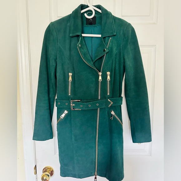 Revolve X NBD Green Leather Belted Dress Jacket Pockets Size 2 - Picture 5 of 14